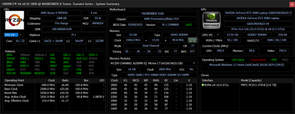 Обзор игрового ноутбука Maibenben X16E X-Treme Tsunami с СЖО, AMD Ryzen 9 9955HX и Nvidia GeForce RTX 5080 Laptop